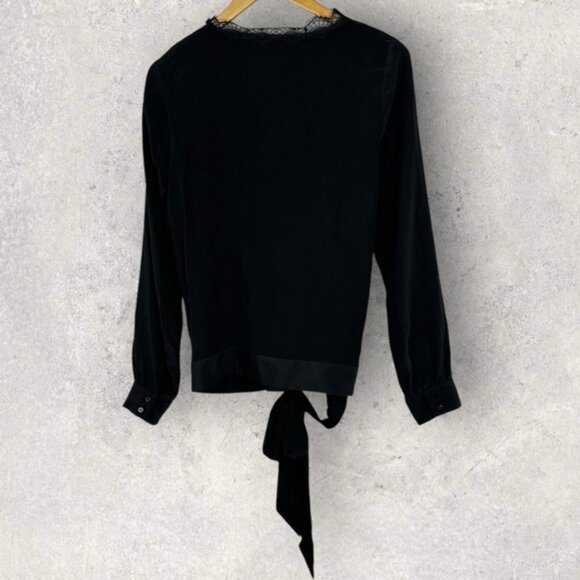 Sezane 100% Silk Lace Trim Cassandra Blouse Black Size 38 French US 6 Minimalist - Picture 5 of 16